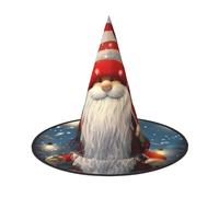 Apbdffjnf Chapeau de sorcière traditionnel avec imprimé nain de Noël - Chapeau de sorcière pointu - Accessoire de costume pour décoration de fête d'Halloween