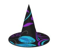 Apbdffjnf Chapeau de sorcière violet avec imprimé papillon et fleurs pour Halloween, chapeau de sorcière pointu, accessoire de costume pour décoration de fête d'Halloween