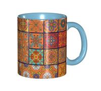 Apbdffjnf Groupe de tasses à café en céramique à imprimé géométrique marocain, 325 ml, tasses à thé en céramique avec poignée pour bureau et maison, bleu ciel