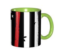 Apbdffjnf Red Line - Tasses à café en céramique avec poignée pour le bureau et la maison, 325 ml, motif pompier, drapeau américain, vert