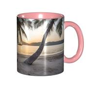 Apbdffjnf Tasses à café en céramique avec motif plage paradisiaque avec hamac, cocotiers, 325 ml, tasses à thé avec poignée pour bureau et maison, rose