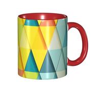 Apbdffjnf Tasses à café en céramique avec motif triangle coloré, 325 ml, tasses à thé en céramique avec poignée pour bureau et maison, rouge