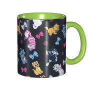 Apbdffjnf Tasses à café en céramique avec poignée pour le bureau et la maison, 325 ml, motif chat de dessin animé, vert