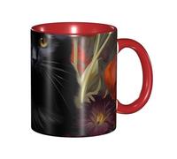 Apbdffjnf Tasses à café en céramique avec poignée pour le bureau et la maison, 325 ml, motif chat noir et fleur, rouge