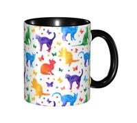 Apbdffjnf Tasses à café en céramique avec poignée pour le bureau et la maison, 325 ml, motif papillon à pois et chat, noir