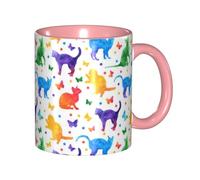 Apbdffjnf Tasses à café en céramique avec poignée pour le bureau et la maison, 325 ml, motif papillon à pois et chat, rose