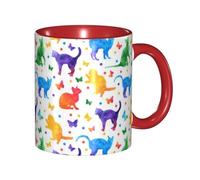 Apbdffjnf Tasses à café en céramique avec poignée pour le bureau et la maison, 325 ml, motif papillon à pois et chat, rouge