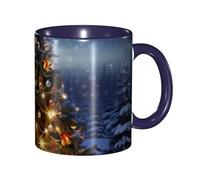Apbdffjnf Tasses à café en céramique avec poignée pour le bureau et la maison, motif arbre de Noël, 325 ml, bleu marine