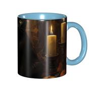Apbdffjnf Tasses à café en céramique avec poignée pour le bureau et la maison, motif chat noir, 325 ml, bleu ciel