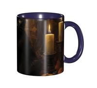 Apbdffjnf Tasses à café en céramique avec poignée pour le bureau et la maison, motif chat noir, 325 ml, bleu marine