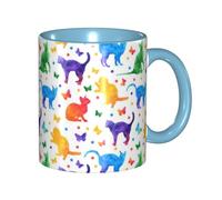 Apbdffjnf Tasses à café en céramique avec poignée pour le bureau et la maison, motif papillon à pois et chat, 325 ml, bleu ciel