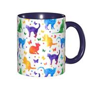Apbdffjnf Tasses à café en céramique avec poignée pour le bureau et la maison, motif papillon à pois et chat, 325 ml, bleu marine