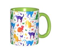 Apbdffjnf Tasses à café en céramique avec poignée pour le bureau et la maison, motif papillon à pois et chat, 325 ml, vert