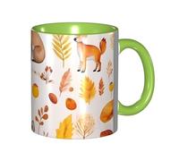 Apbdffjnf Tasses à café en céramique avec poignée pour le bureau et la maison, motif renard, écureuil, hérisson, lapin, oiseau, 325 ml, vert
