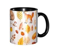 Apbdffjnf Tasses à café en céramique avec poignée pour le bureau et la maison, motif renard, écureuil, hérisson, lapin, oiseau, 325 ml, noir