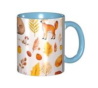Apbdffjnf Tasses à café en céramique avec poignée pour le bureau et la maison, motif renard, écureuil, hérisson, lapin, oiseau, 325 ml, bleu ciel