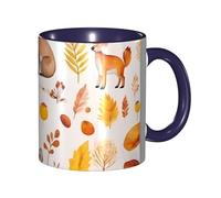 Apbdffjnf Tasses à café en céramique avec poignée pour le bureau et la maison, motif renard, écureuil, hérisson, lapin, oiseau, 325 ml, bleu marine