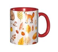Apbdffjnf Tasses à café en céramique avec poignée pour le bureau et la maison, motif renard, écureuil, hérisson, lapin, oiseau, 325 ml, rouge