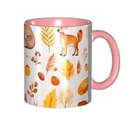 Apbdffjnf Tasses à café en céramique avec poignée pour le bureau et la maison, motif renard, écureuil, hérisson, lapin, oiseau, 325 ml, rose