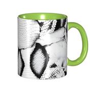 Apbdffjnf Tasses à café en céramique imprimé peau de serpent noir et blanc, 325 ml, tasses à thé en céramique avec poignée pour bureau et maison, vert
