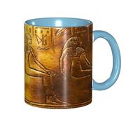 Apbdffjnf Tasses à café en céramique imprimées d'Égypte hiéroglyphiques, 325 ml, tasses à thé en céramique avec poignée pour bureau et maison, bleu ciel