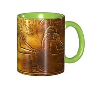 Apbdffjnf Tasses à café en céramique imprimées d'Égypte hiéroglyphiques, 325 ml, tasses à thé en céramique avec poignée pour bureau et maison, vert