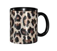 Apbdffjnf Tasses à café en céramique imprimées léopard, 325 ml, tasses à thé en céramique avec poignée pour bureau et maison, noir
