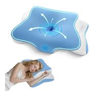 APCE Oreiller Ergonomique Cervical, Oreillers Memoire Forme Ergonomique Orthopédique de Soutien du cou pour les Dormeurs sur Le côté, vec Taie D'oreiller en Soie Rafraîchissante et Lavable, Bleu