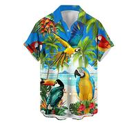 ApCuYf Chemise boutonnée à manches courtes pour homme avec col de chemise abstrait imprimé décontracté pour la plage, Bleu perroquet, XXL