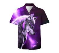 ApCuYf Chemise hawaïenne amusante à manches courtes pour homme Motif 3D Tropical Vacances Plage Aloha, Loup Violet, XXL