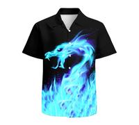 ApCuYf Chemise hawaïenne boutonnée à manches courtes pour homme Motif 3D Tropical Vacances Plage Aloha, Dragon Bleu, M