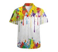 ApCuYf Chemise hawaïenne boutonnée à manches courtes pour homme Motif 3D Tropical Vacances Plage Aloha, Peinture de couleur, M