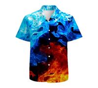 ApCuYf Chemise hawaïenne boutonnée à manches courtes pour homme Motif 3D Tropical Vacances Plage Aloha, Flamme d'eau, XXL