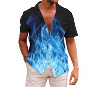 ApCuYf Chemise hawaïenne boutonnée décontractée à manches courtes avec poches pour homme, Blue Fire, XXL