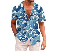 ApCuYf Chemise hawaïenne funky pour homme, chemises de plage de palmier, chemises de vacances tropicales, Bleu vague, XL