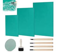 Apdvenk Kit de Gomme Linogravure Plaque A4 A5 A6, 9 Pièces Vert Plaque Caoutchouc Souple à Graver, Plaque Linogravure pour la Gravure et DIY Impression en Relief