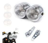 APEBAZY Phare double pour moto chromé avec support de montage Double phare avant rond pour Bobber Street Fighter Naked Cafe Racer