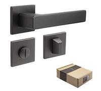 APECS Poignée de porte intérieure moderne pour porte d'entrée et porte intérieure avec rosaces carrées Graphite mat Poignée de porte avec matériel de fixation Modèle Regulus WC - Salle de bain