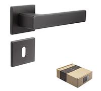 APECS Poignée de porte intérieure moderne pour porte d'entrée et porte intérieure avec rosaces carrées Graphite mat Poignée de porte avec matériel de fixation Modèle Régulus BB - Serrure à clé