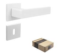 APECS Poignées de porte intérieures modernes pour porte d'entrée et porte intérieure avec rosaces carrées - Blanc mat - Poignée de porte avec matériel de fixation - Modèle Regulus BB - Serrure à