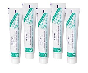 APEIRON Auromere Herbes Dentifrice bio (5 x 75 ml) - Beau goût puissant aux herbes - Mousse peu - Dentifrice bio, végétalien, sans fluorure - Cosmétique naturel