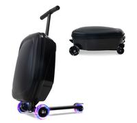 Apelila Valise de trottinette 2 en 1 pour enfants, bagage à roulettes 2 en 1 pour garçons et filles de 4 à 15 ans, valise de voyage pliable à coque rigide légère pour avion, Noir doux avec LED, 20" x