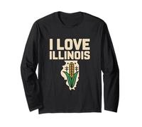 Aperçu de l'État de I Love Illinois Cornfield Manche Longue