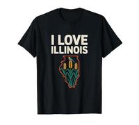 Aperçu de l'État de I Love Illinois Home Pride T-Shirt Graphique avec Valeur, Homme, Noir, XL