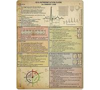 Aperçu des connaissances en ECG Plaques métalliques vintage Guide d'interprétation de l'ECG pour les affiches de soins primaires Accueil Clinique Hôpital Bureau Guide de référence Plaque Décoration m