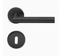 Aperit Poignée de porte noire en acier inoxydable - Paire de poignées de porte noires avec rosace à clé - Ronde - Mat - Poignée pour portes intérieures - Modèle T - 49.203.02 - Classe EN1906