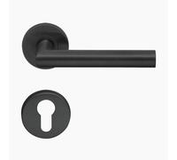 Aperit Poignée de porte noire en acier inoxydable - Paire de poignées de porte noires avec rosaces PZ - Ronde - Mat - Poignée pour portes intérieures - Modèle T - EN1906 classe 3-49.203.01