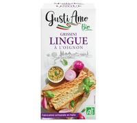 Apéritif croustillant et savoureux avec GUSTI AMO BIO Grissini lingue à l'oignon, fabrication artisanale italienne, agriculture bio, box de 110g - Lot de 3