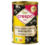 Apéritif et cuisine facilités avec les Olives Noires Dénoyautées CRESPO, boîte de 387g - Lot de 4