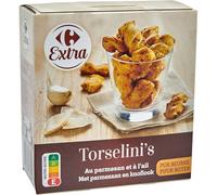 Apéritif gourmand au parmesan et ail - CARREFOUR EXTRA Mini Torsades Feuilletées Pur Beurre, format pratique 75g - Lot de 4